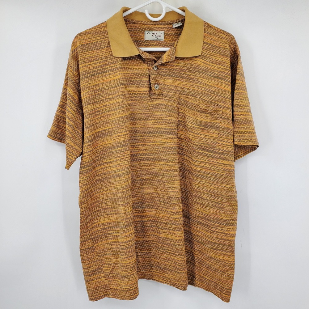 Vira Club Mens 1XB Polo Shirt Italian Mercerized Cotton Geometric Grandpa Y2K